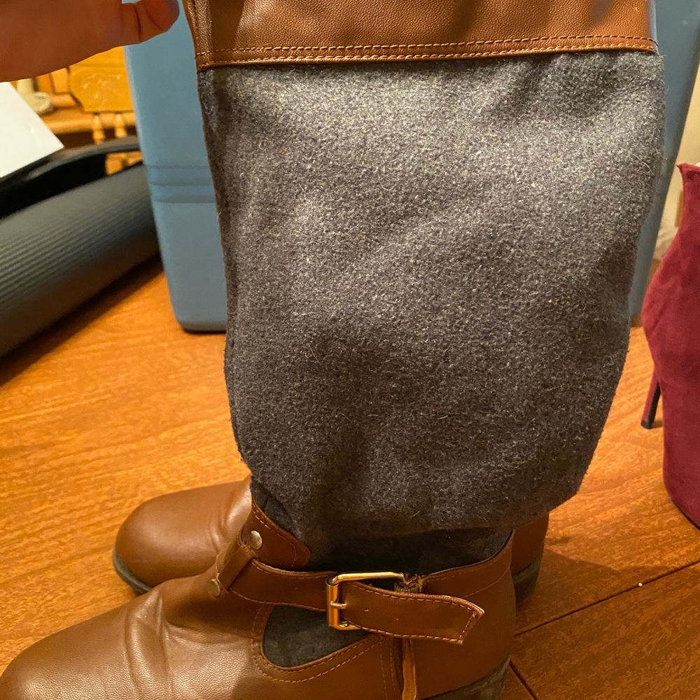 Gray and brown calf boot